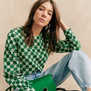 Sezane Jesse Blouse, 38, Green/Ecru